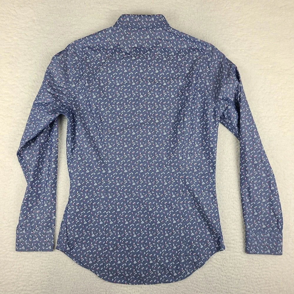 Banana Republic Dress Shirt Mens Small Blue Floral Non Iron Slim Fit Button Up *